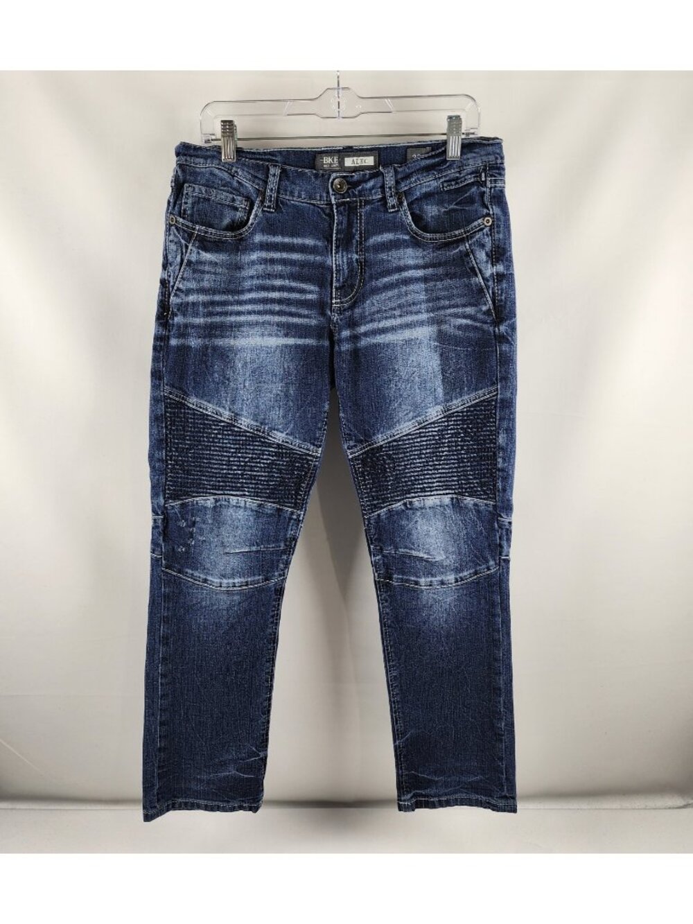 BKE Jeans Men 33S Blue Alec Straight Leg Moto Biker Stretch Denim 33x28 MGC5003